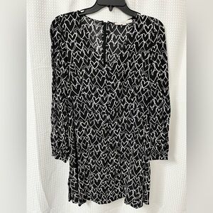 LOFT Black Dress with White Heart Print - Long Sleeve